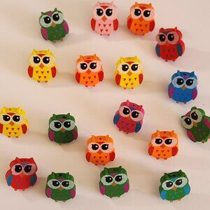 Owl Pins for Bulletin Board Wooden Painted Set of 18